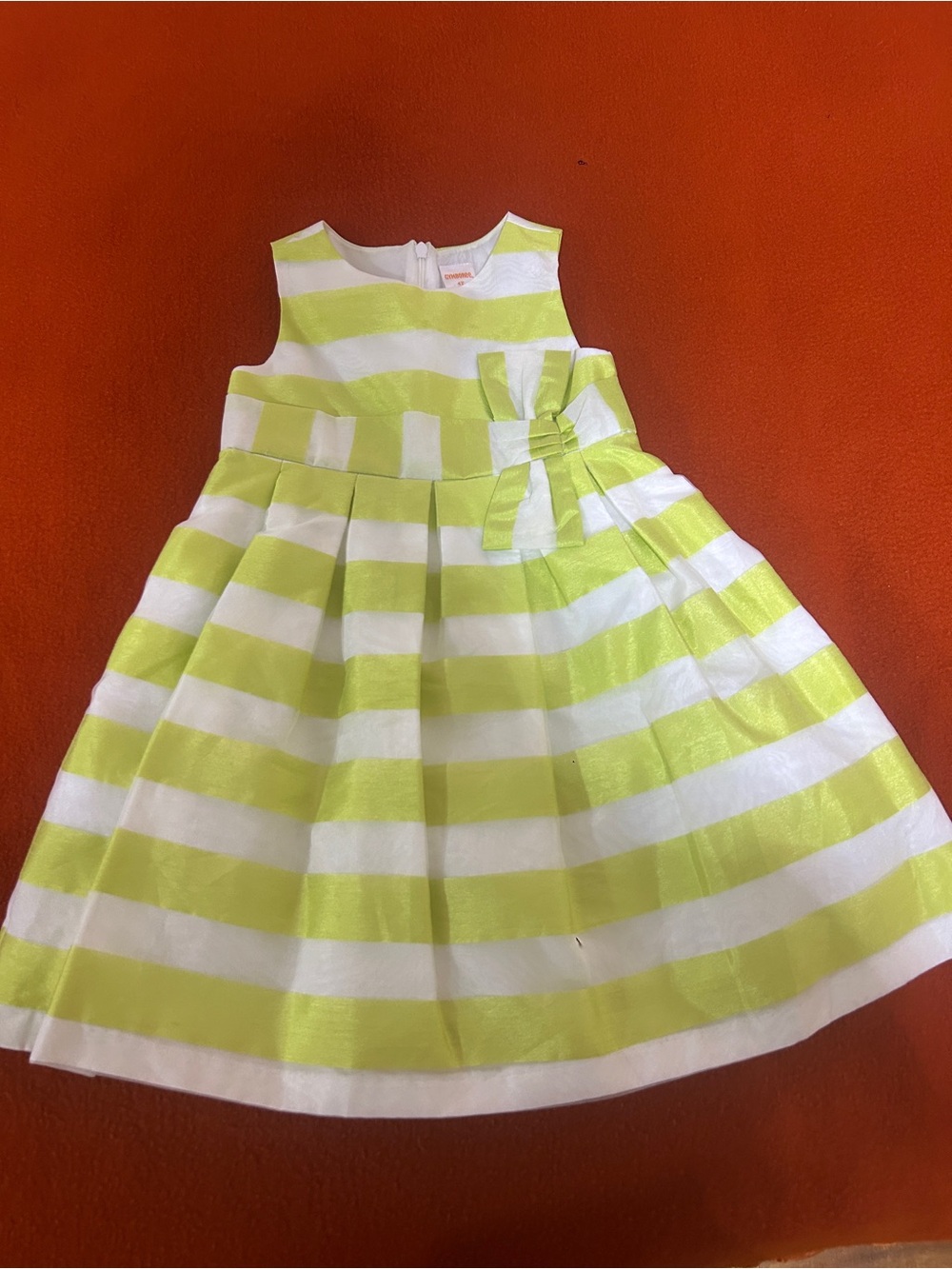 Gymboree Lime Green and White Striped Party Dress with Side Bow